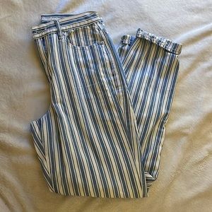 American Eagle mom jeans, size 4 long, blue and white striped